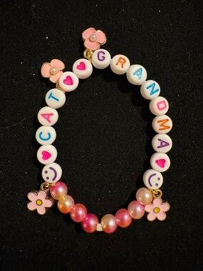 Cat Grandma Stretch Bracelet Pink Flower Charm - Parky’s Place Handmade